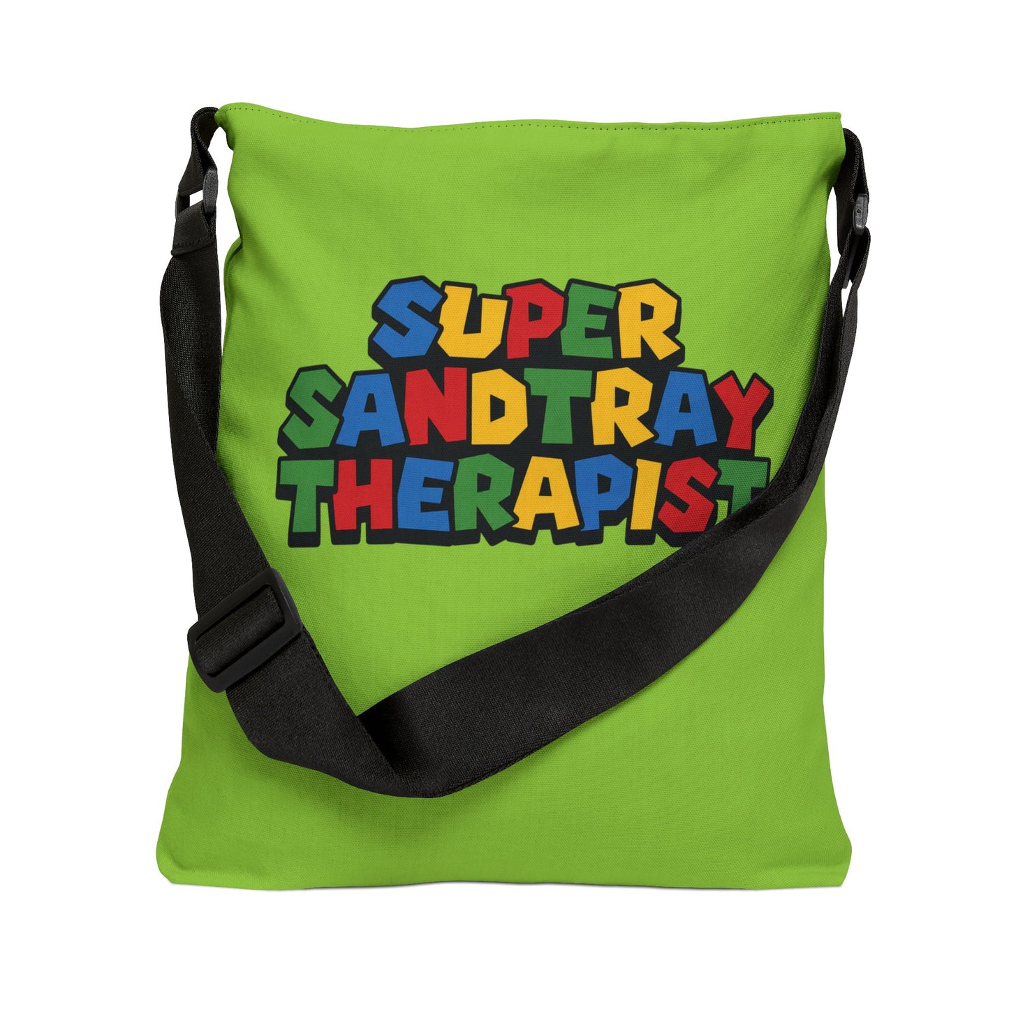 Adjustable Tote Bag — “Super Sandtray Therapist” Bright Green Therapy Tote