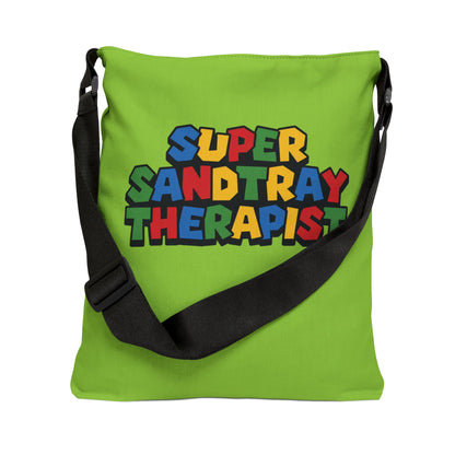 Adjustable Tote Bag — “Super Sandtray Therapist” Bright Green Therapy Tote