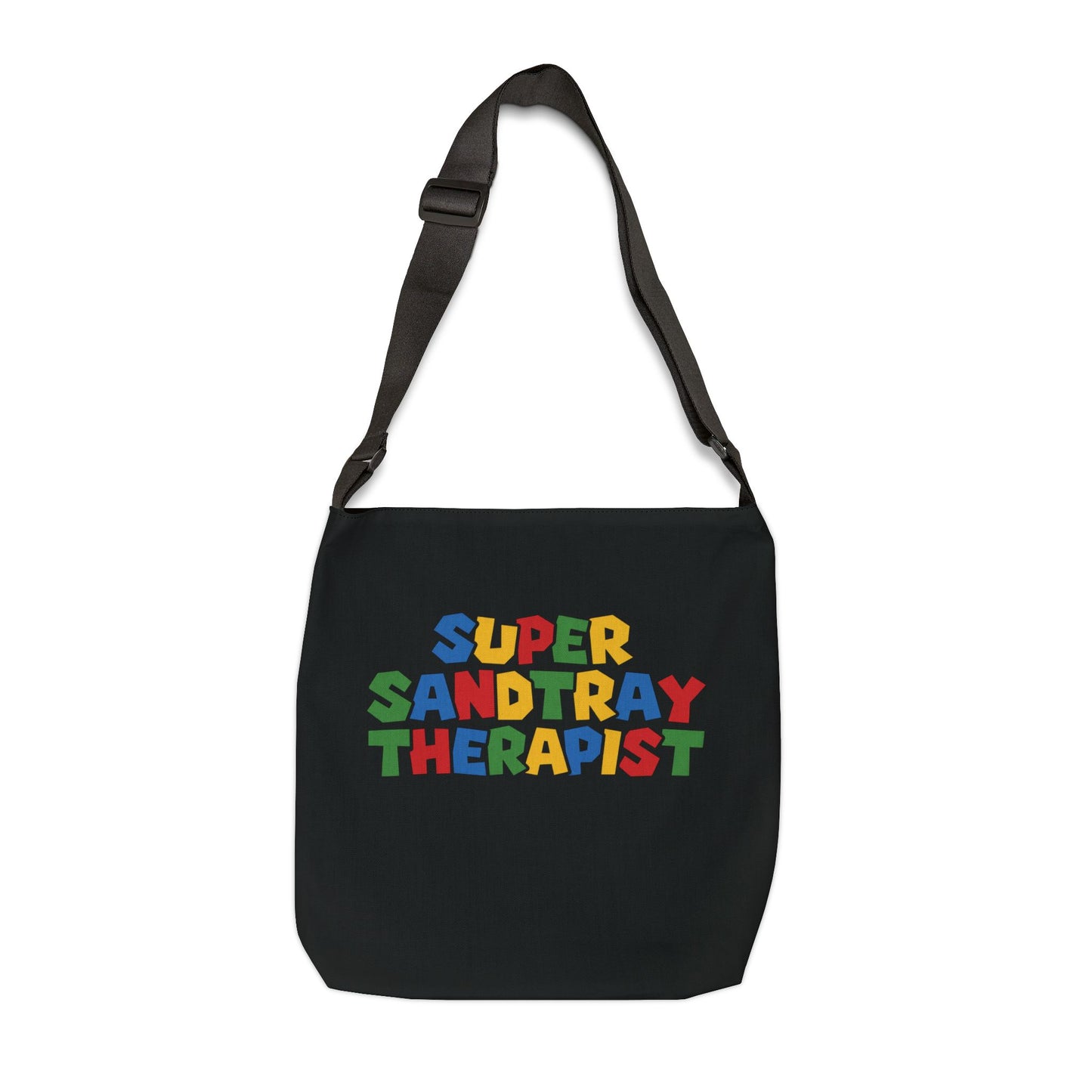 Adjustable Tote Bag — “Super Sandtray Therapist” Black Therapy Tote