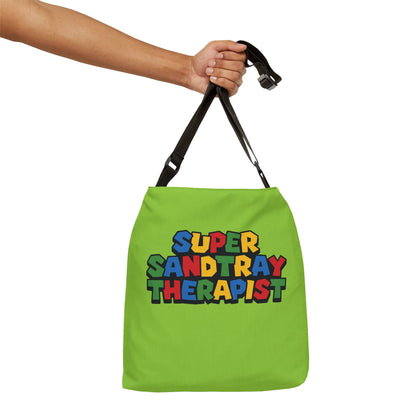 Adjustable Tote Bag — “Super Sandtray Therapist” Bright Green Therapy Tote