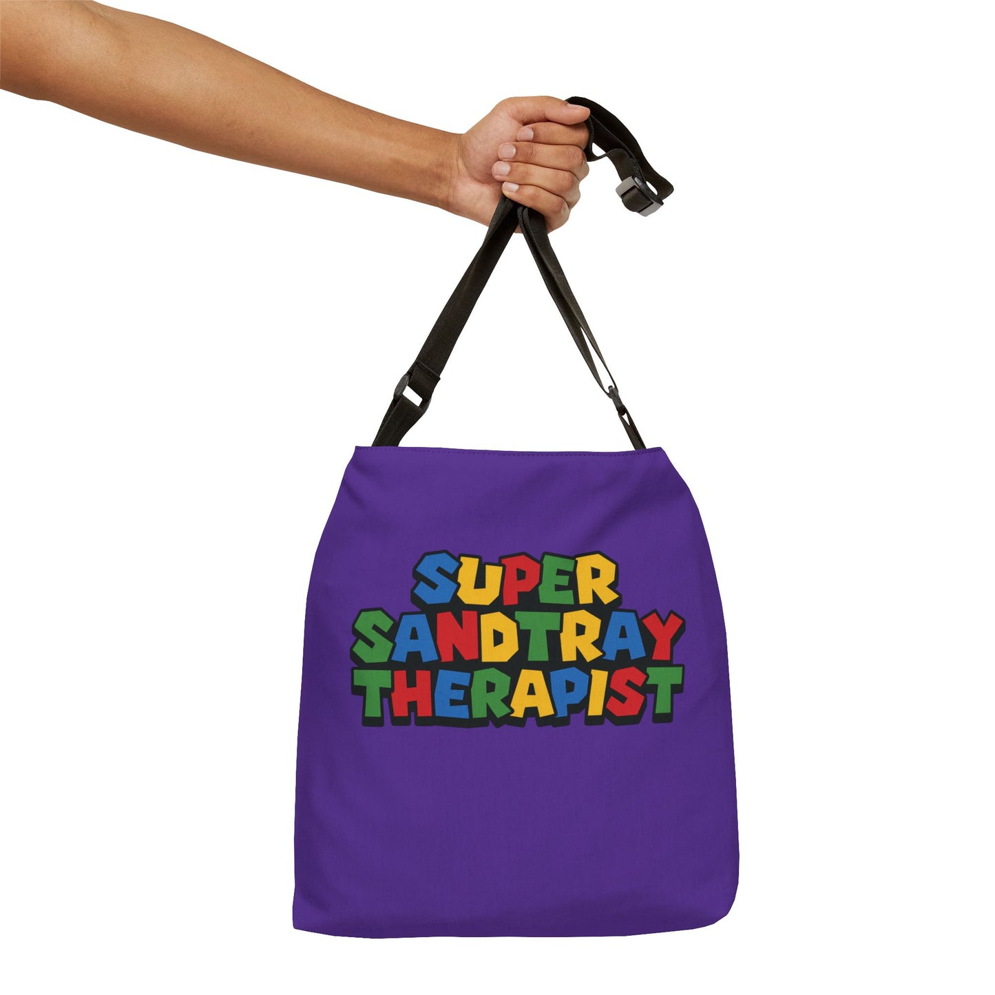 Adjustable Tote Bag — “Super Sandtray Therapist” Purple Therapy Tote