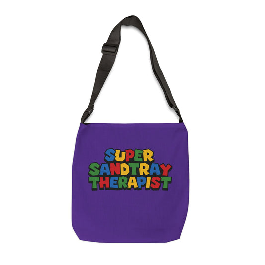 Adjustable Tote Bag — “Super Sandtray Therapist” Purple Therapy Tote