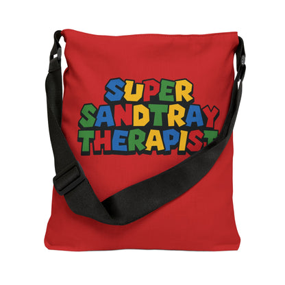 Adjustable Tote Bag — “Super Sandtray Therapist” Red Therapy Tote