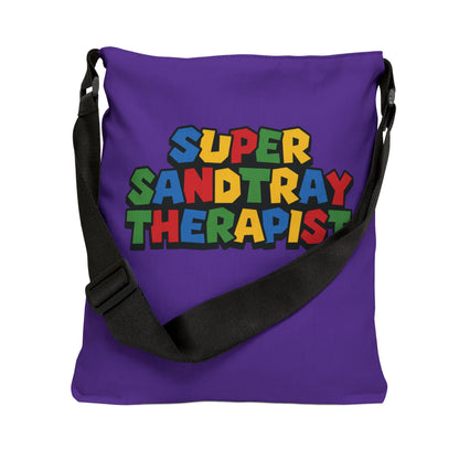 Adjustable Tote Bag — “Super Sandtray Therapist” Purple Therapy Tote