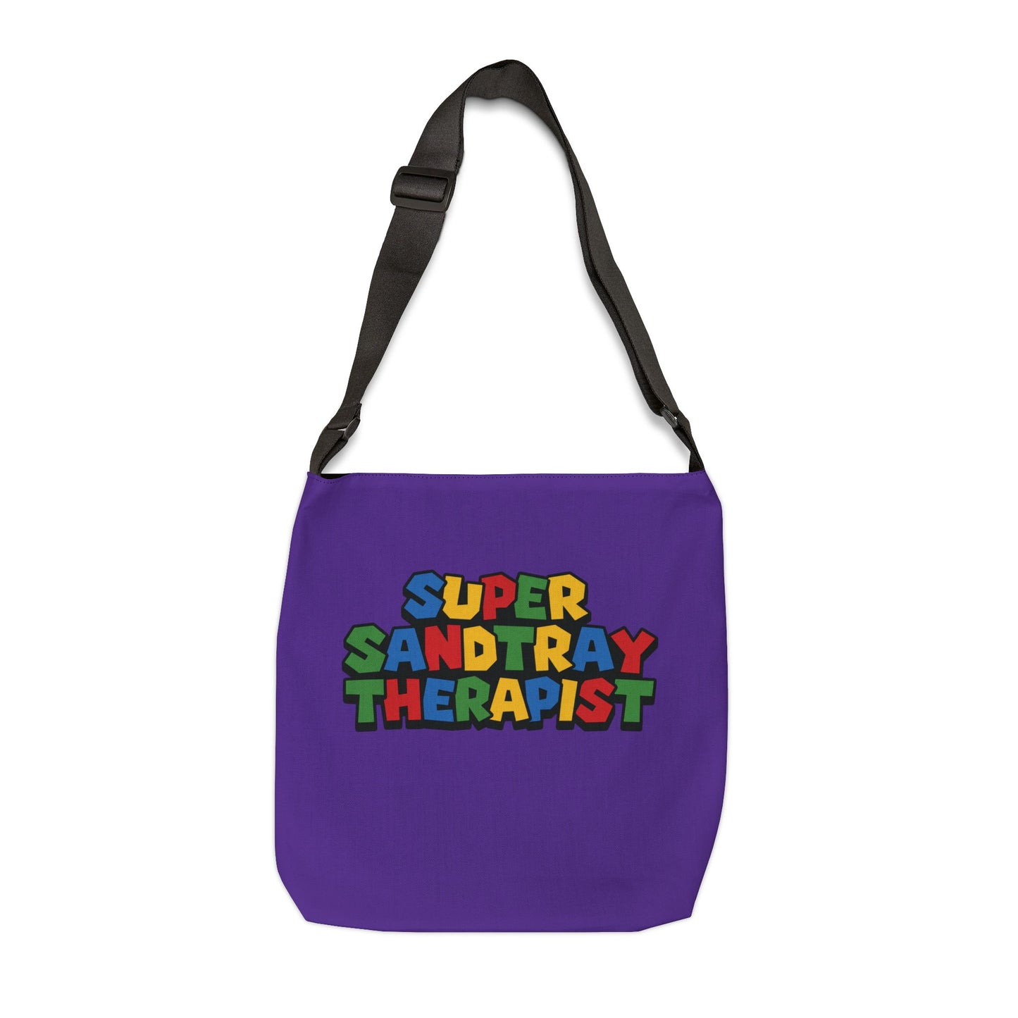 Adjustable Tote Bag — “Super Sandtray Therapist” Purple Therapy Tote