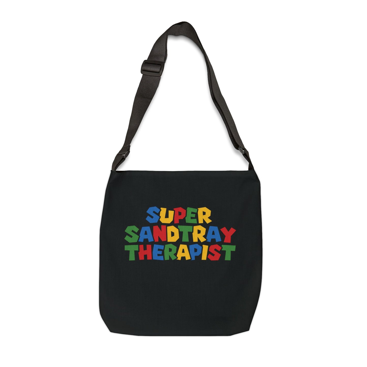 Adjustable Tote Bag — “Super Sandtray Therapist” Black Therapy Tote