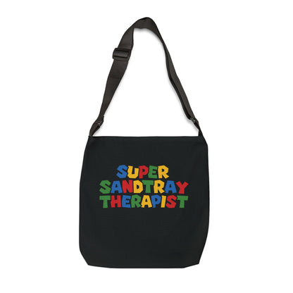 Adjustable Tote Bag — “Super Sandtray Therapist” Black Therapy Tote