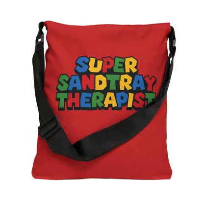Adjustable Tote Bag — “Super Sandtray Therapist” Red Therapy Tote