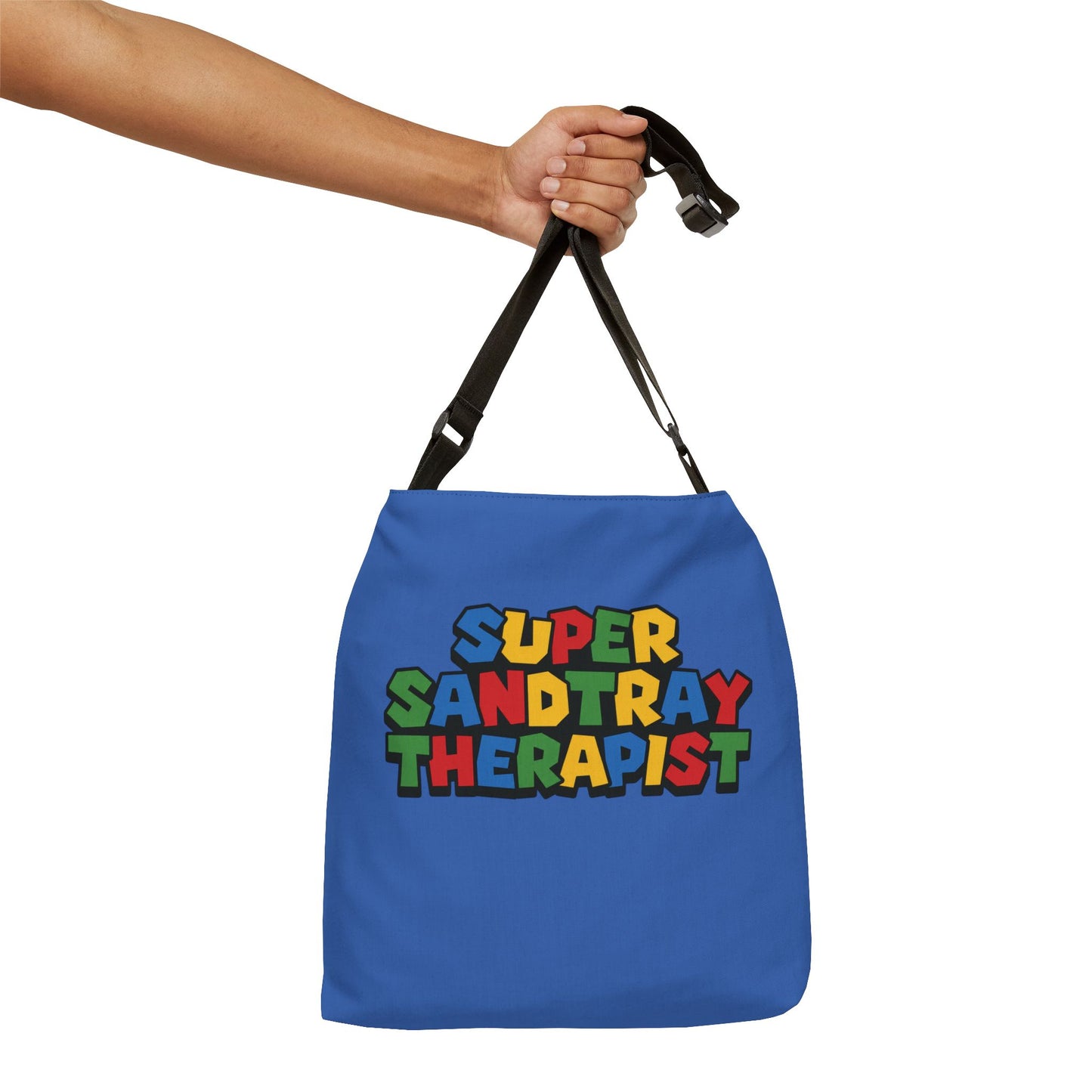 Adjustable Tote Bag — “Super Sandtray Therapist” Blue Therapy Tote
