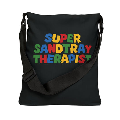 Adjustable Tote Bag — “Super Sandtray Therapist” Black Therapy Tote