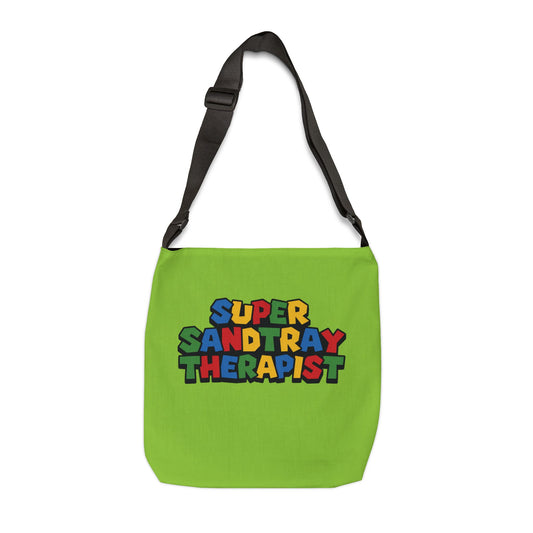 Adjustable Tote Bag — “Super Sandtray Therapist” Bright Green Therapy Tote