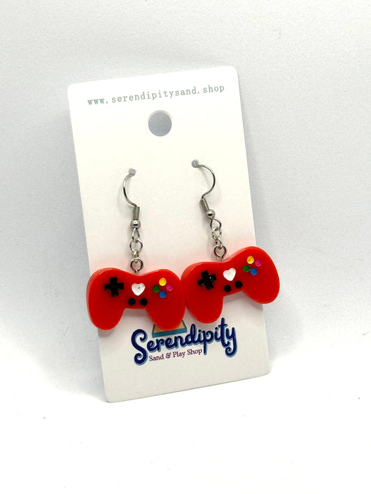 Game Controller Earrings: Red