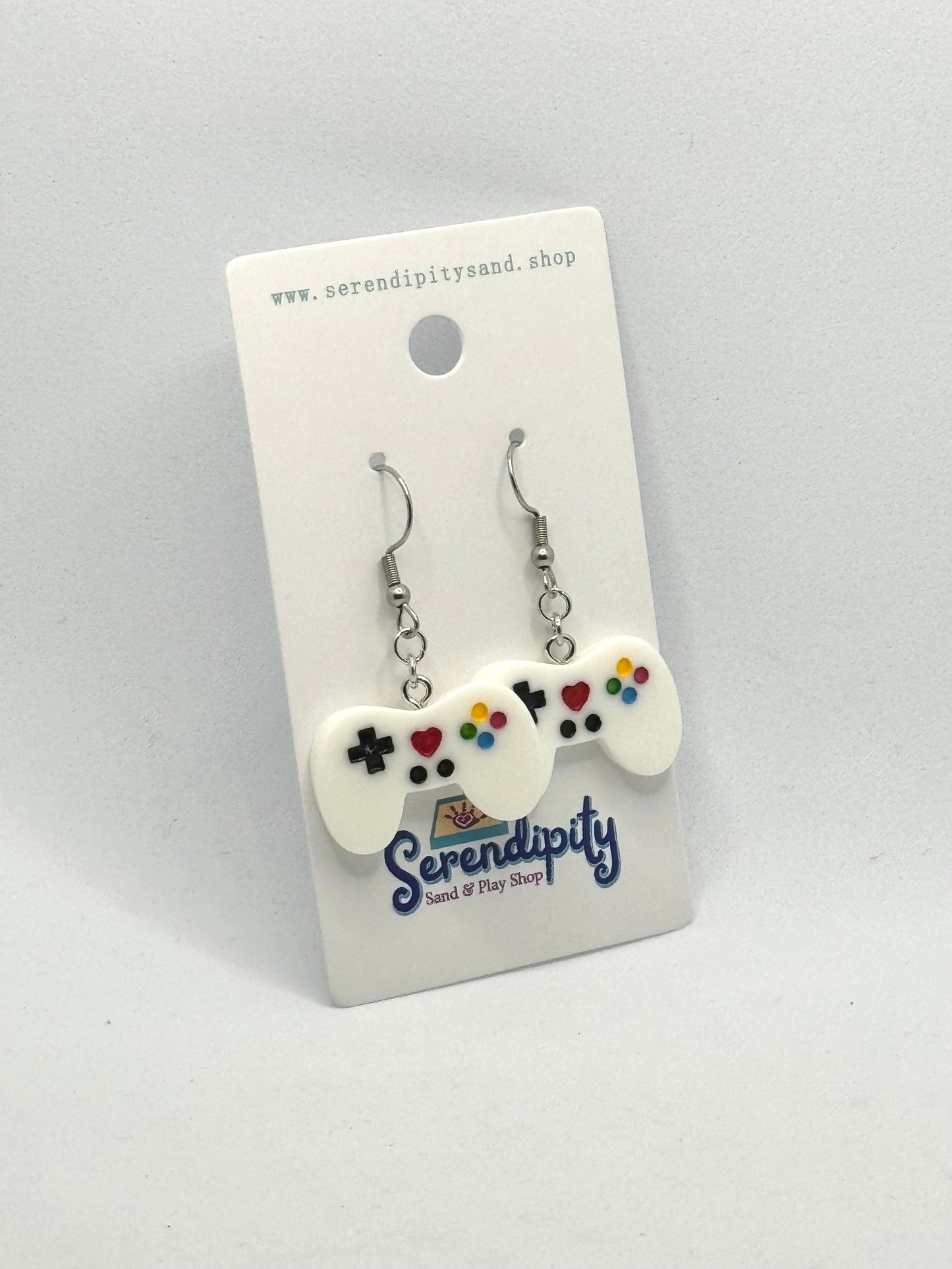 Game Controller Earrings: White