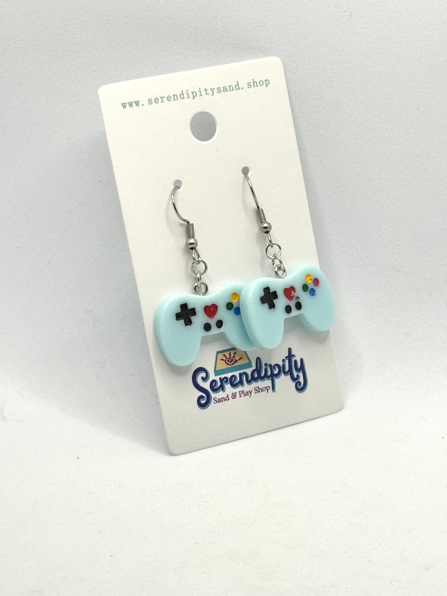 Game Controller Earrings: Light Blue