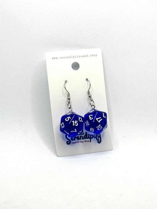 D20 Earrings: Blue